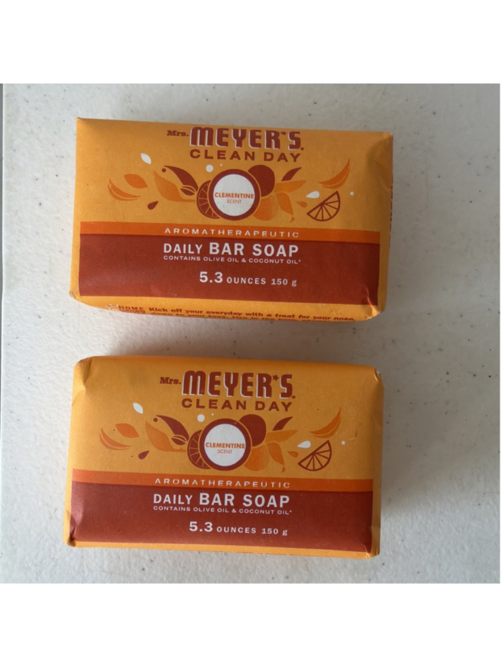 2 - Mrs. Meyer's Clean Day Bar Soap Clementine 5.3oz Cruelty Free Essential Oils